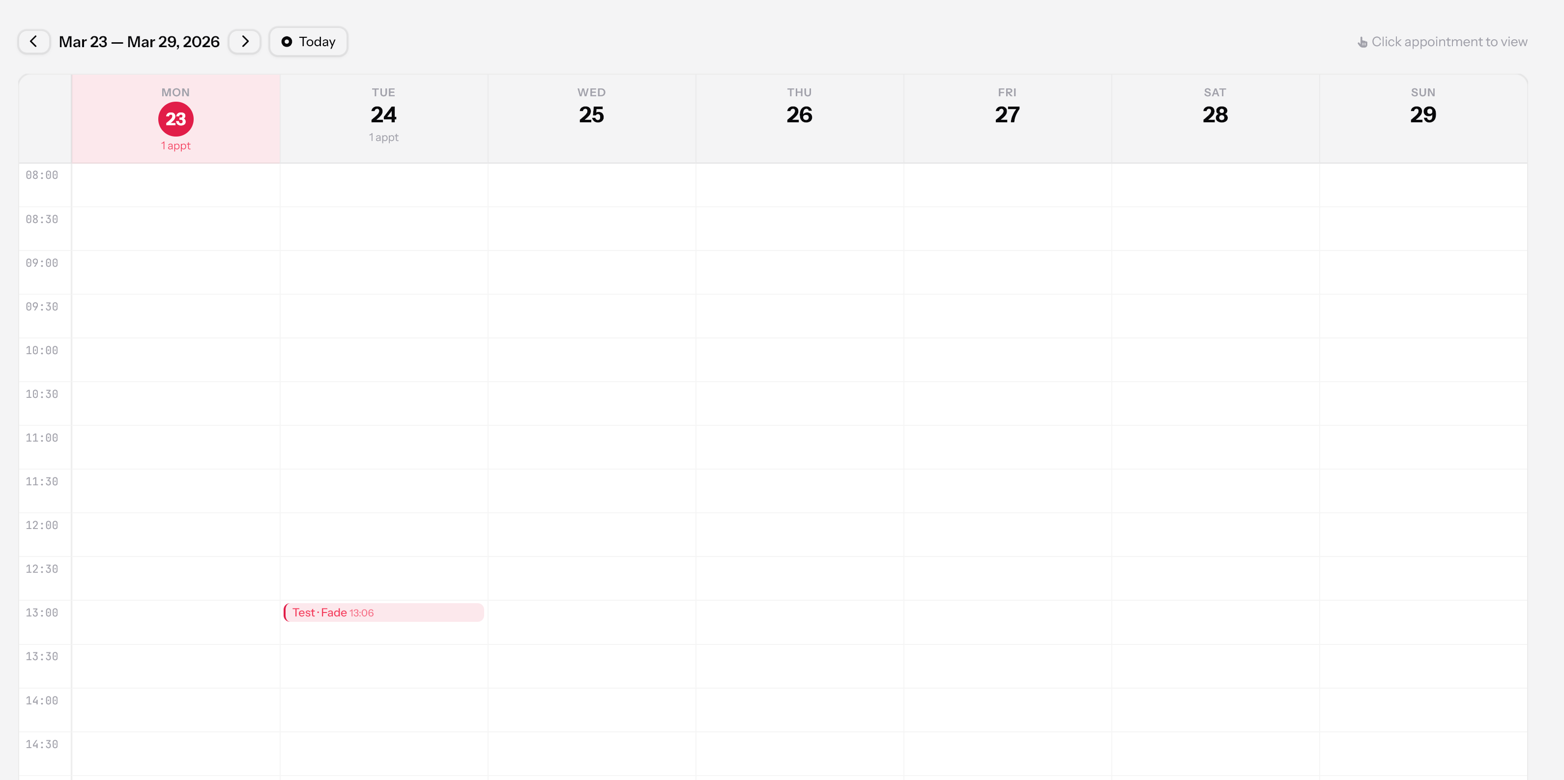 Week view calendar showing scheduled appointments